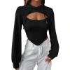 Amazon cross-border women's clothing streetwear design sense hoodie for autumn and winter slimming short faux two-piece top Item Picture